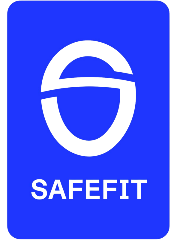 SAFEFIT logo on a blue background