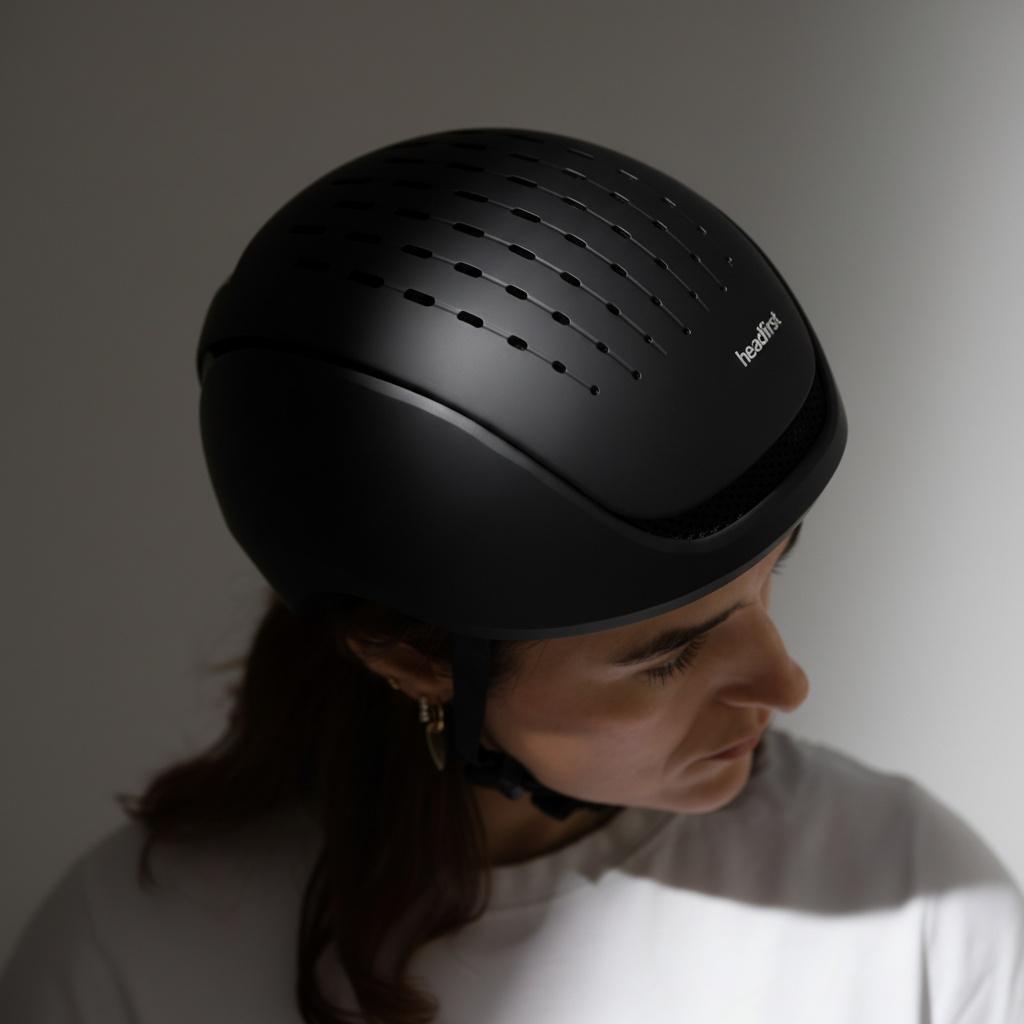 headfirst helmets Echo Pro matt black with SafeFit. Laura. Top and side view.